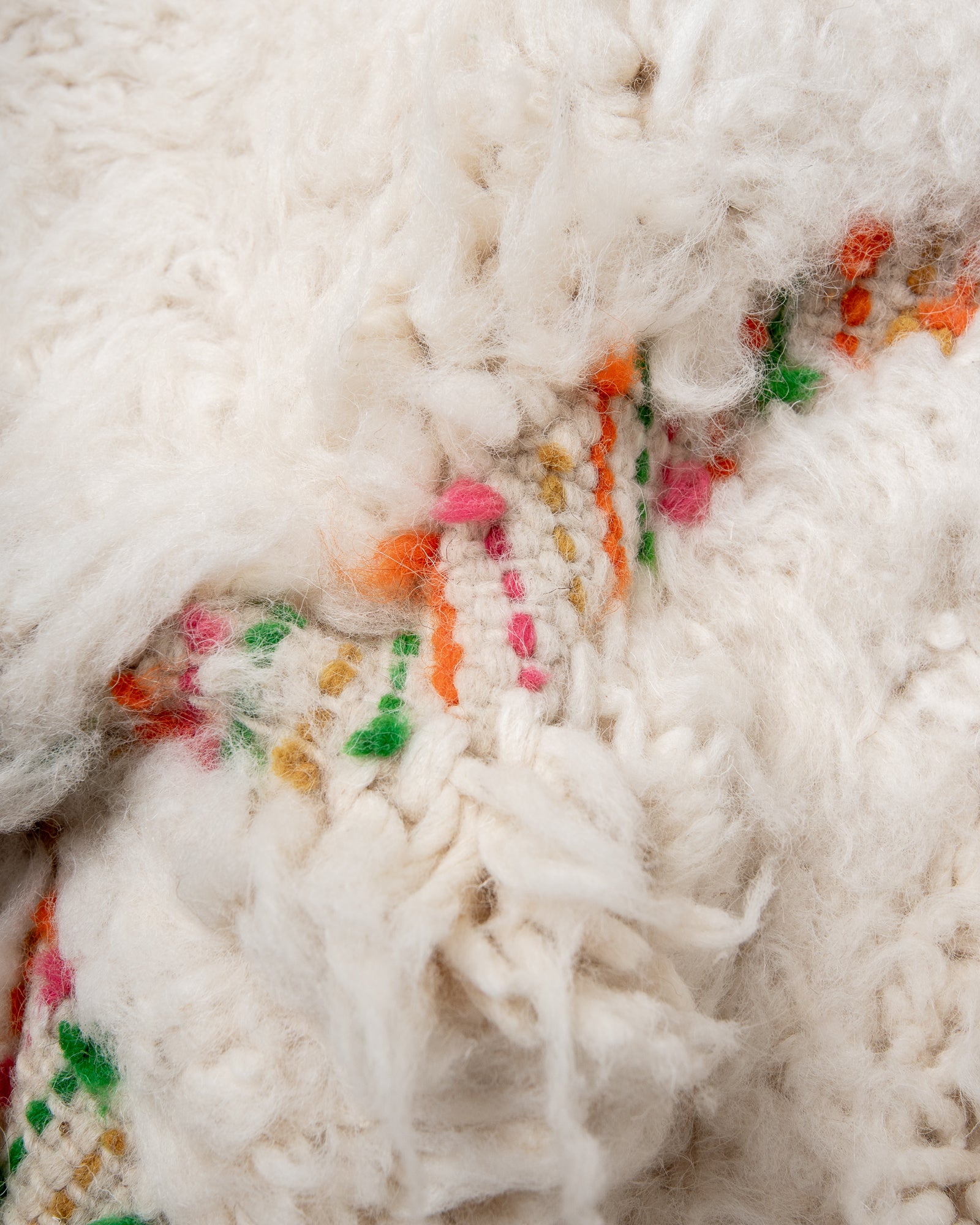 Modern, designer, handcrafted Berber rug from Morocco. Beniourain carpet with beautiful colours and patterns and fluffy wool texture.
